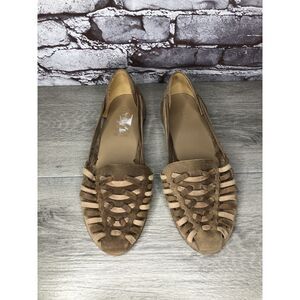 NISOLO Tan Brown Huarache Leather Woven Flats Sandals Women Sz 10M US/41EU